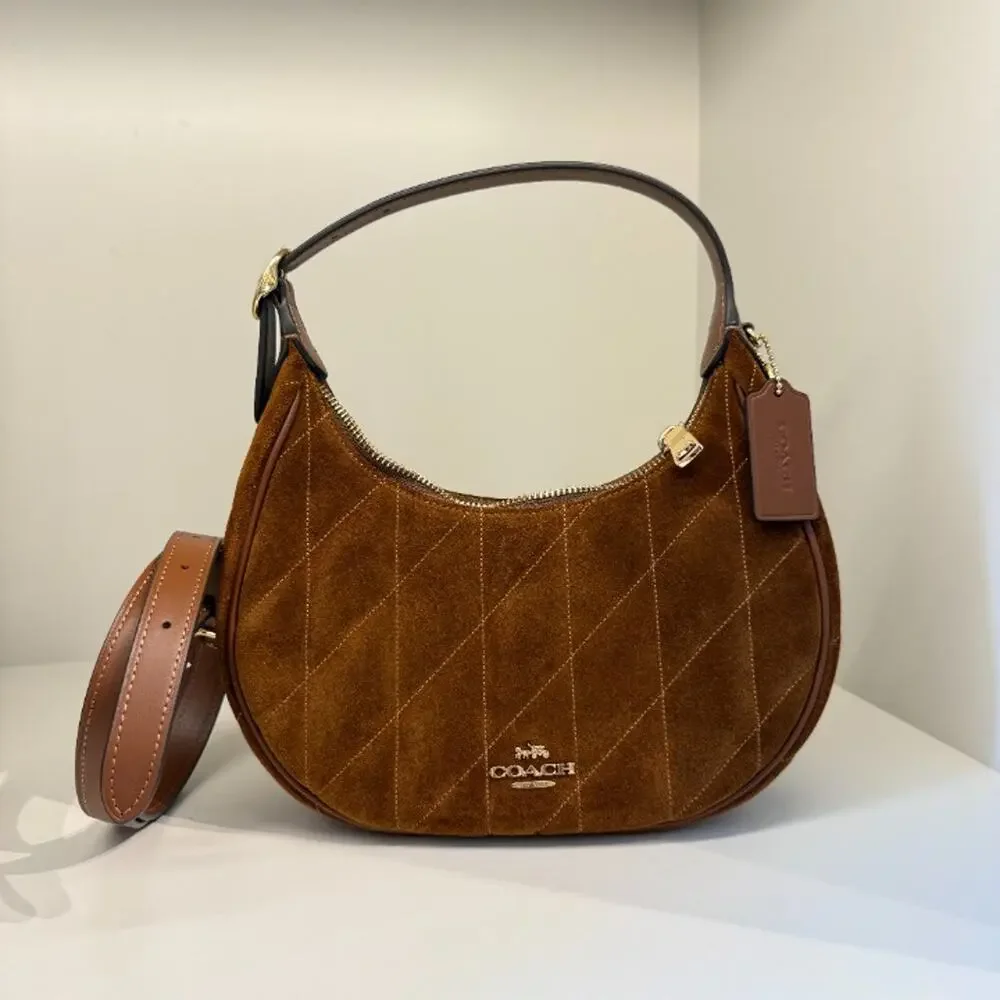 NEW‼️Coach Emily Shoulder Bag With Quilting CFG08 suede/Gold/Warm Brown